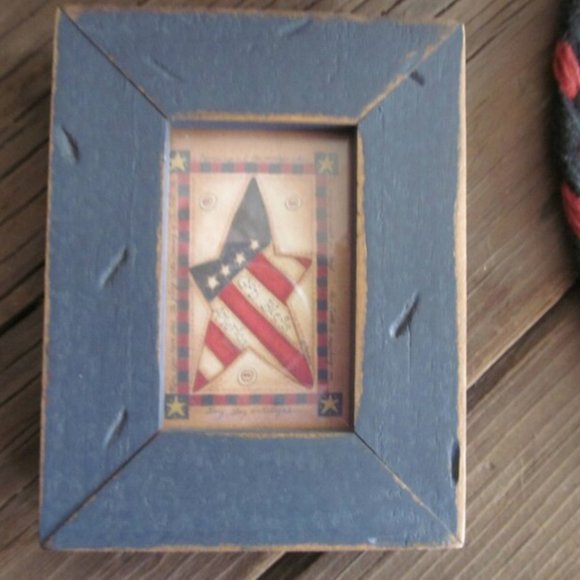 Primitive Framed Flag Star Picture Frame Primitive Wall Decor Primitive Star - Picture 1 of 3